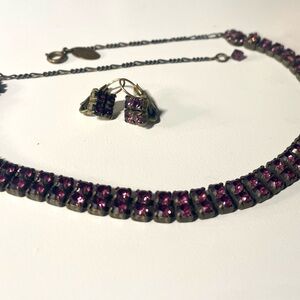 Liz Palacios Purple Swarovski Crystal Necklace, Earrings Vintage 90s Set